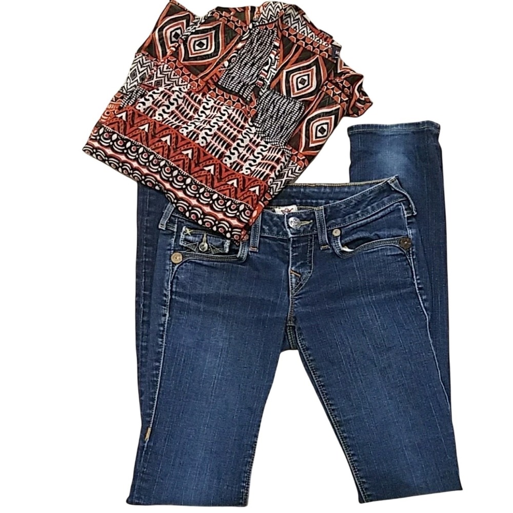 True Religion‎ Billy Flap Pocket Bootcut Low Rise Jeans Dark Wash Womens sz 25